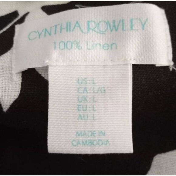 CYNTHIA ROWLEY BLACK & WHITE FLORAL LINEN TENT DRESS W/POCKETS SZ.L EUC. - Picture 7 of 8